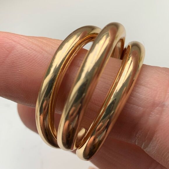 Men’s Hollow Triple Hoop 14k Gold Plated Earrings Tri Hoop Earrings - Picture 7 of 8